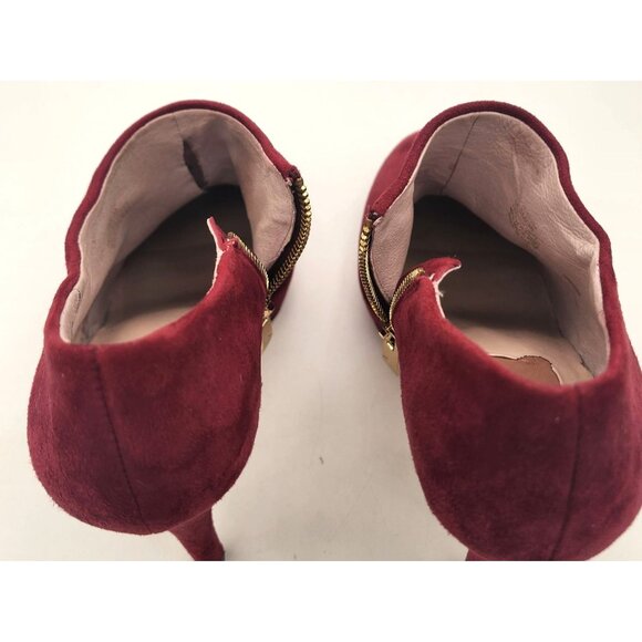 Vince Camuto Red Suede Ankle Booties With Gold Zippers – Size 8 - Picture 8 of 9